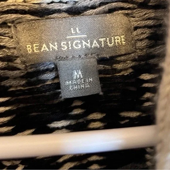 L.L. Bean Signature Fisherman Cream Black Cable Knit Cotton Sweater Sz M EUC - Picture 6 of 8